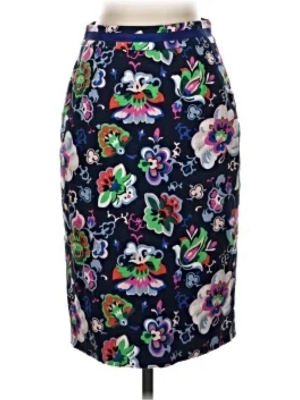 Boden Navy Floral Pencil Skirt with Multicolor Blooms Size 8L